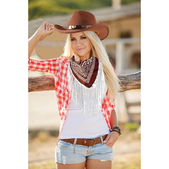 Western Cowgirl Hat and Paisley Bandana Set for Women Vintage Costume - Picture 2 of 7
